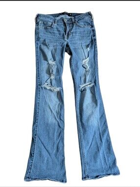 Hollister Destroyed Distressed Super Stretchy Low Rise Boot Cut Jeans Size 27